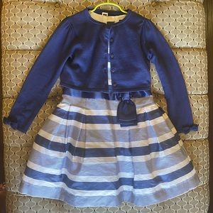 Janie & Jack girls Navy stripe dress and cardigan size 5